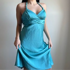 David’s Bridal 90s Blue Halter Party Dress